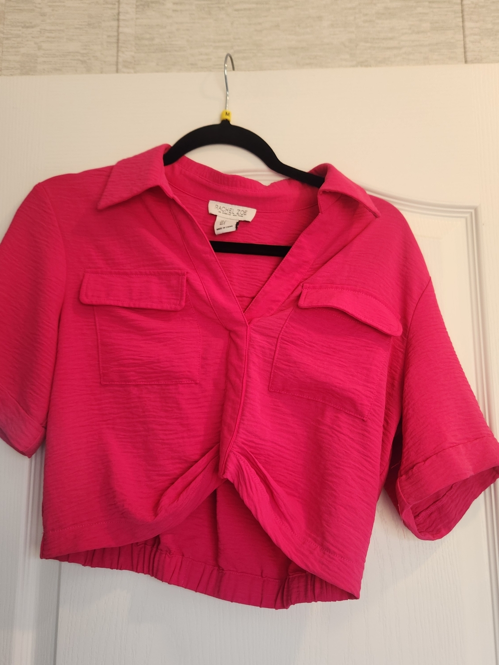Rachel Zoe Vibrant Pink Cropped Twist-Front Blouse S Euc